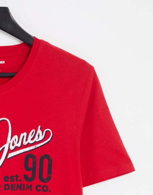 Camiseta roja con cuello redondo y logo de Jack Jones ASOS