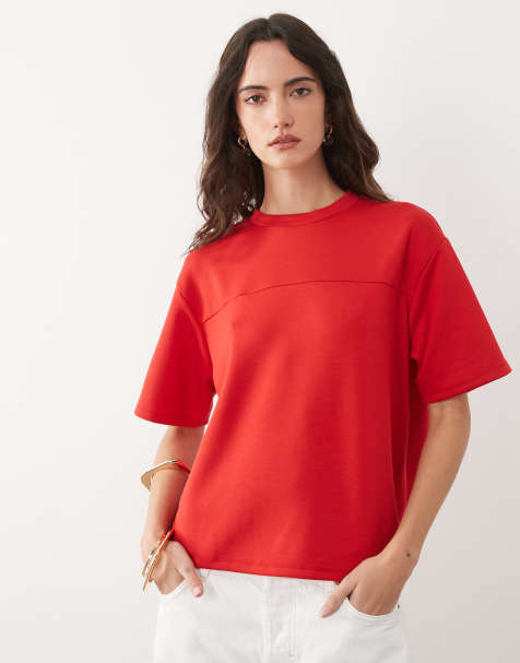 Camiseta roja con detalle de costuras de tejido interlock de ASOS DESIGN (parte de un conjunto) - view 1