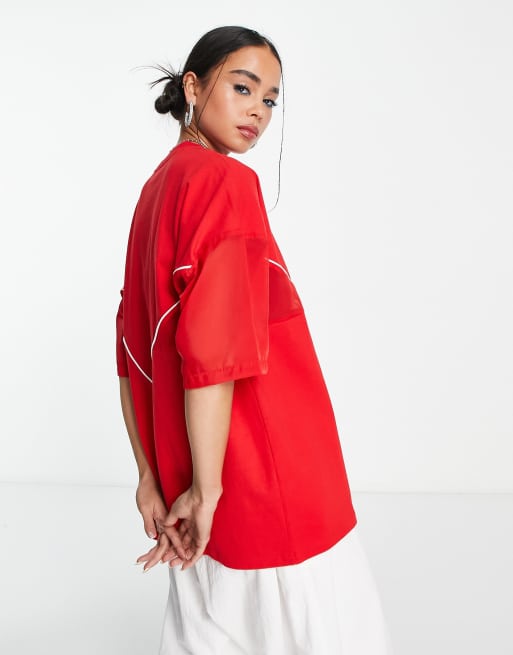 Camiseta roja con tr bol e insertos de malla de adidas Originals