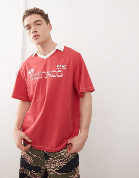 Camiseta roja de estilo fútbol con estampado "Monaco" de COLLUSION - view 1