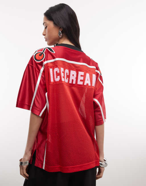 Camiseta roja de estilo futbolero con logo de cereza de ICECREAM, 4 de 4