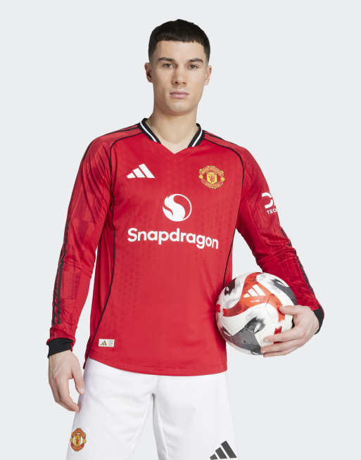 Camiseta roja de manga larga de la primera equipación del Manchester United de la temporada 25/26 Authentic de adidas Performance