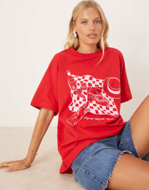 Camiseta roja extragrande con diseño de pícnic de ASOS DESIGN - view 1