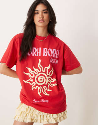 Camiseta roja extragrande con estampado gráfico "Bora Bora" de ASOS DESIGN - view 1