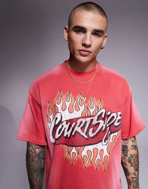 Camiseta roja extragrande con logo en contraste de tejido grueso de 250 g/m² de Courtside - view 1