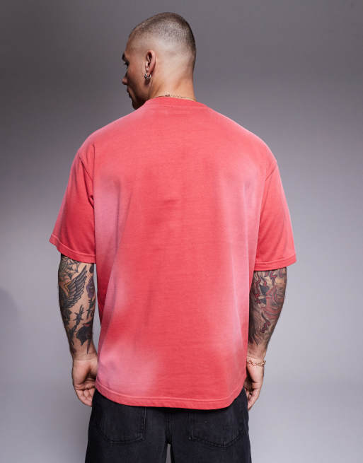 Camiseta roja extragrande con logo en contraste de tejido grueso de 250 g/m² de Courtside, 2 de 4