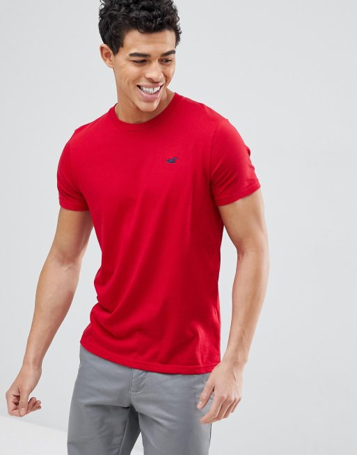 Camiseta roja Jester de cuello redondo con logo de gaviota de Hollister