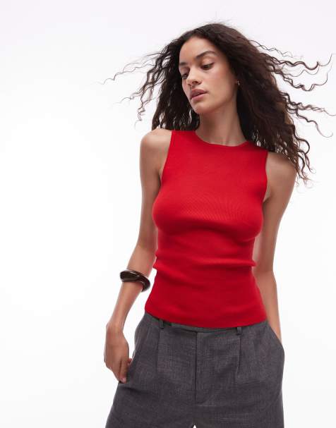 Camiseta roja sin mangas con cuello redondo de canalé de Mango - view 1