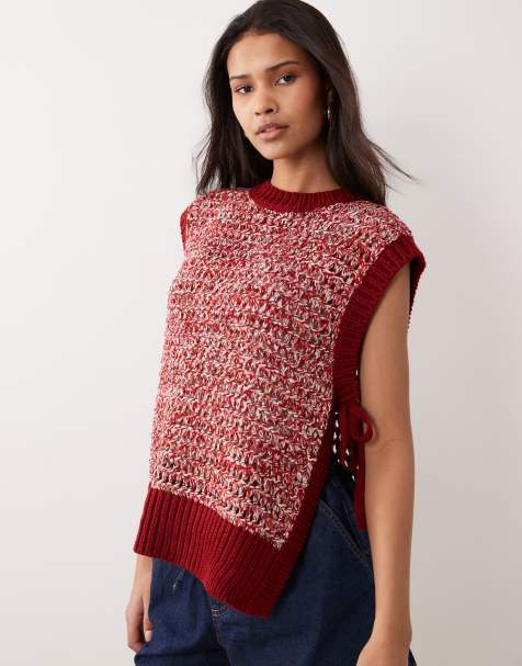 Camiseta roja sin mangas con laterales anudados y pespuntes de colores de ASOS DESIGN - view 1