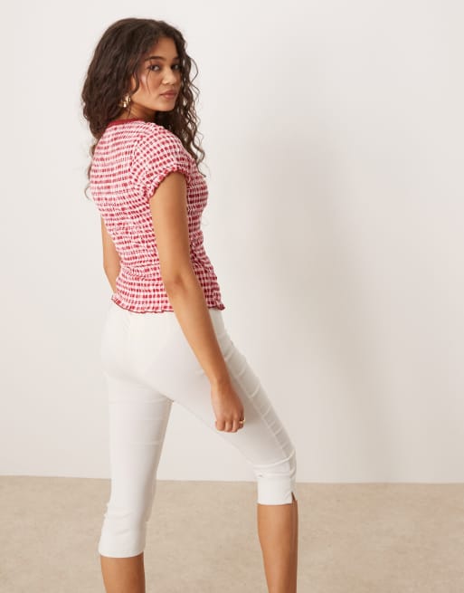 Camiseta rojo a cuadros vichy con diseño fruncido de ASOS DESIGN, 4 de 4
