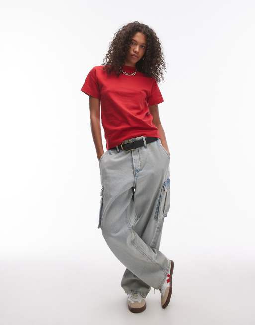 Camiseta rojo luminoso de corte cuadrado de Topshop, 2 de 4