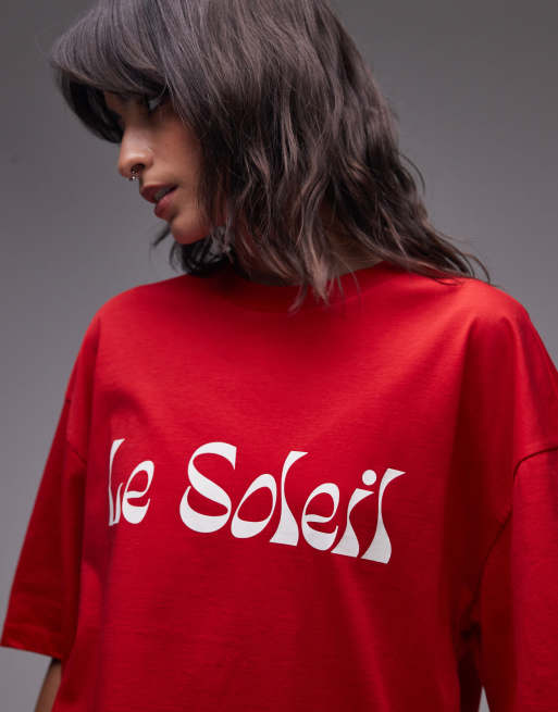Camiseta rojo oscuro extragrande con estampado gráfico "Le Soleil" de Topshop, 4 de 4