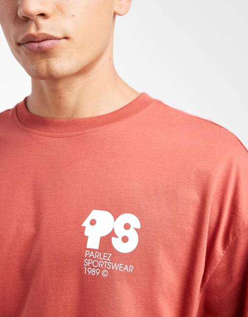 Camiseta rojo oxidado extragrande con logo gráfico y estampado en la espalda de Parlez, 5 de 5