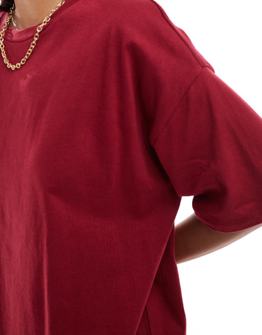 Camiseta rojo vino de corte cuadrado extragrande de punto grueso de ASOS DESIGN, 4 de 4