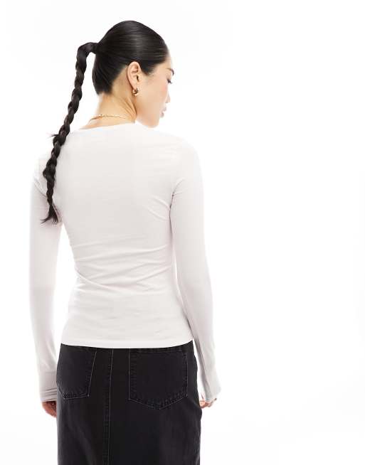 Camiseta rosa claro de manga larga y corte slim de Weekday, 4 de 4