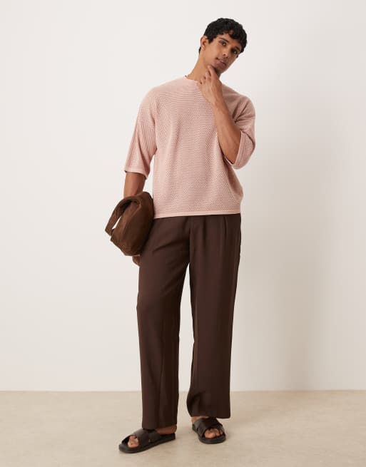 Camiseta rosa claro extragrande con hombros caídos de punto calado de ASOS DESIGN , 2 de 4