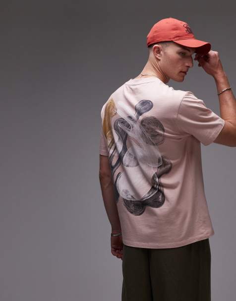 Camiseta rosa claro holgada con estampado de formas en la parte delantera y trasera de Topman - view 1