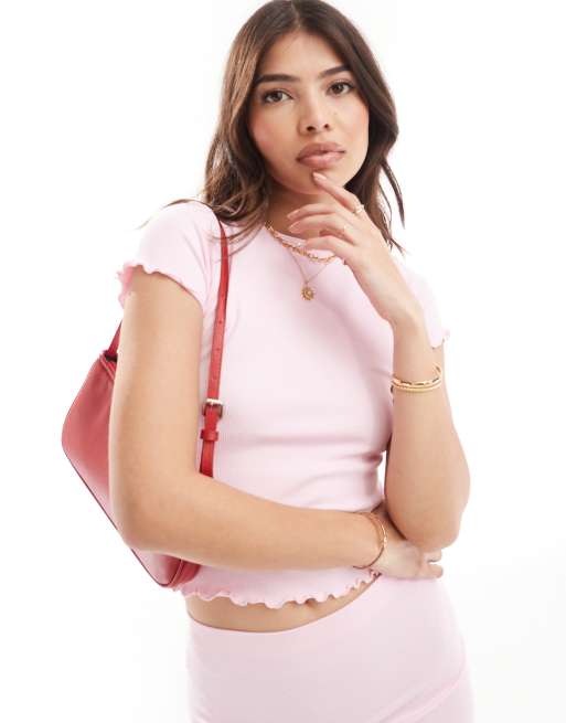 Camiseta rosa claro moldeadora sin costuras con diseño encogido y bordes ondulados de ASOS DESIGN (parte de un conjunto)