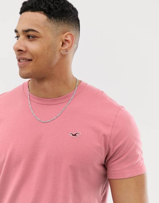 Camiseta rosa con cuello redondo y logo de gaviota de Hollister