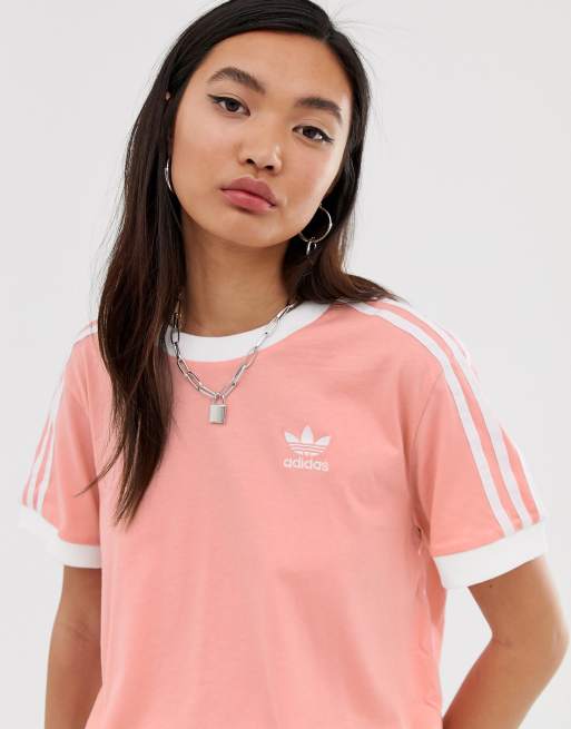 Educación moral apoyo prima Camiseta rosa con detalle de tres rayas adicolor de adidas Originals | ASOS