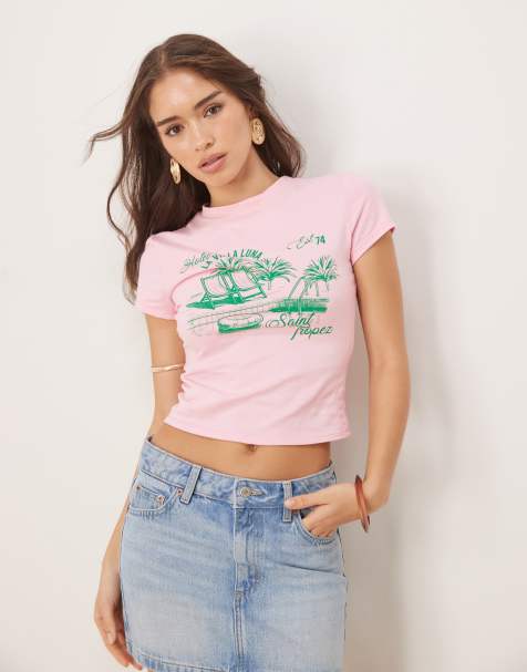 Camiseta rosa con diseño encogido y estampado gráfico de hamacas de ASOS DESIGN - view 1
