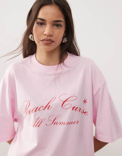 Camiseta rosa con lavado ácido y estampado gráfico delanteros de COLLUSION - view 1