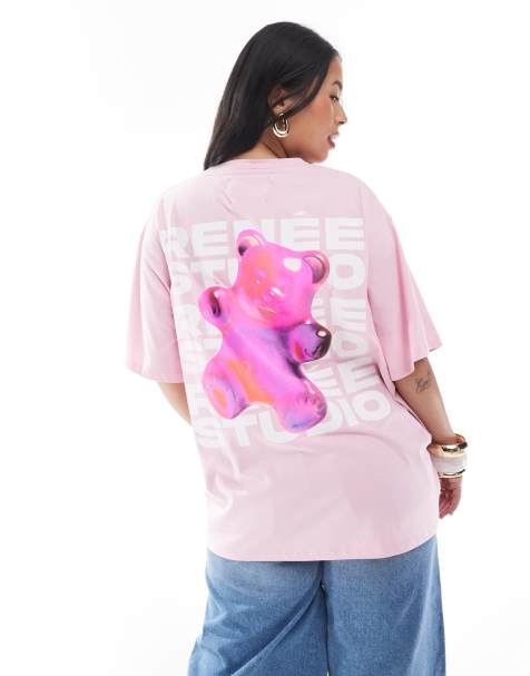Camiseta rosa con logo gráfico de oso de gominola exclusiva de Renee Studio Plus - view 1