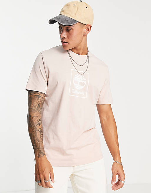 Hombre Tops | Camiseta rosa con logo Stack de Timberland - NK71687
