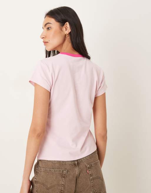 Camiseta rosa con ribetes y logo de Calvin Klein Jeans, 4 de 4