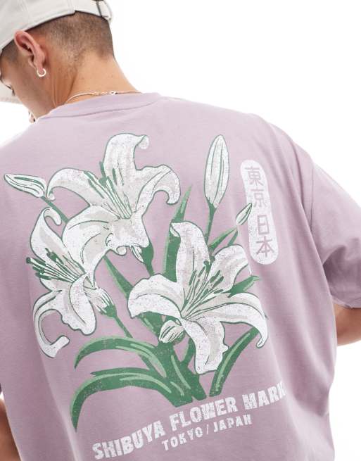 Camiseta rosa de corte cuadrado extragrande con estampado floral trasero de ASOS DESIGN, 3 de 4