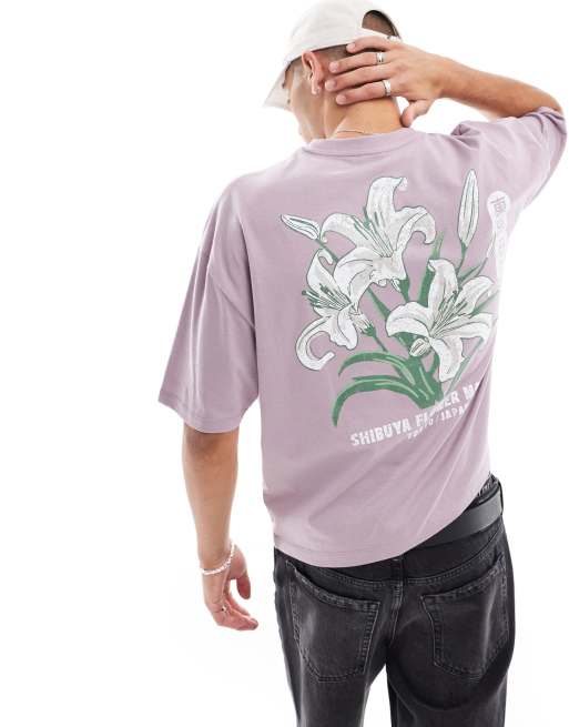 Camiseta rosa de corte cuadrado extragrande con estampado floral trasero de ASOS DESIGN, 4 de 4