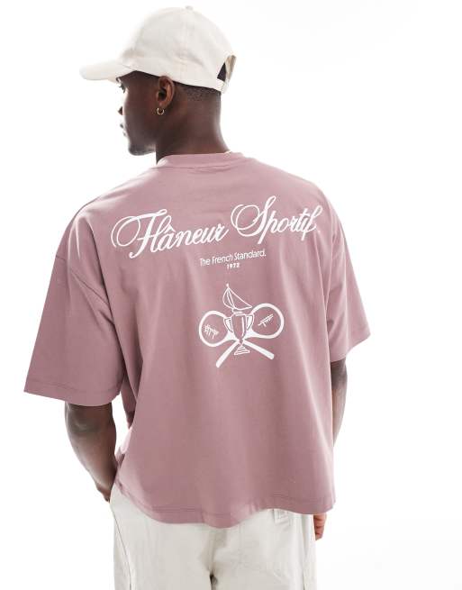 Camiseta rosa de corte cuadrado extragrande con estampado trasero con motivo de tenis de ASOS DESIGN