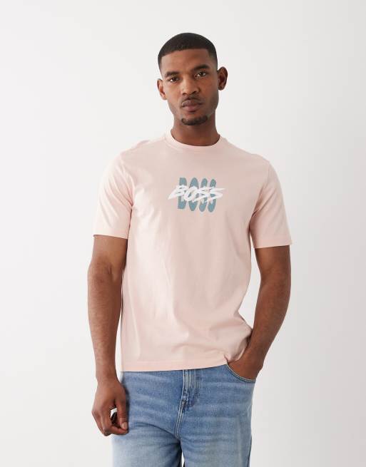 Camiseta rosa de manga corta y corte estándar con estampado gráfico de HUGO Boss, 3 de 5