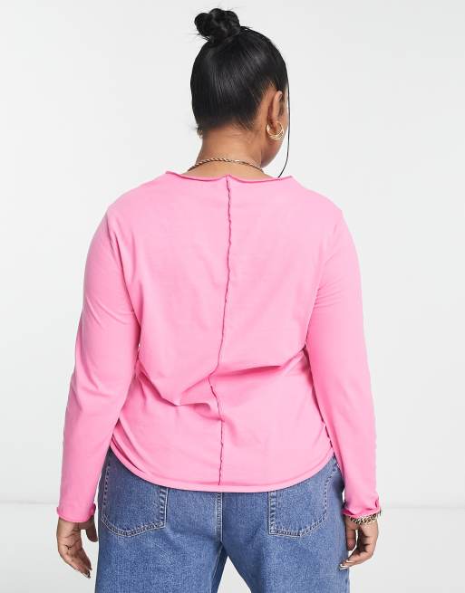 Camiseta rosa de manga larga con bordes ondulados de Simply Be, 2 de 4