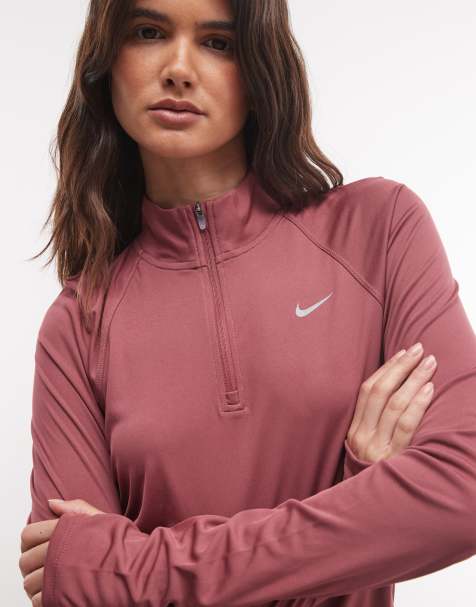 Camiseta rosa de manga larga con media cremallera de tejido Dri-FIT Tempo de Nike Running - view 1