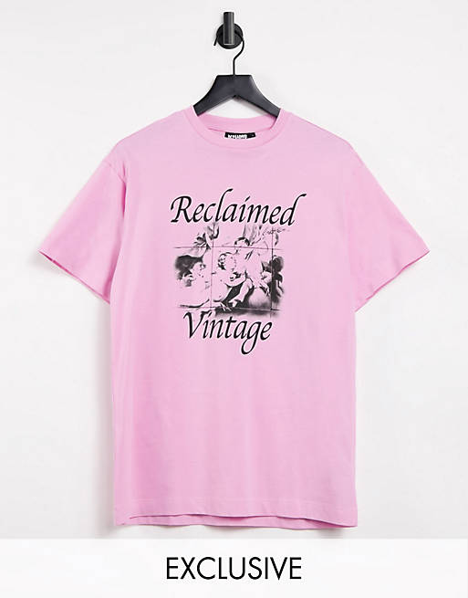 Camiseta rosa efecto lavado con estampado de querubines de Reclaimed Vintage Inspired
