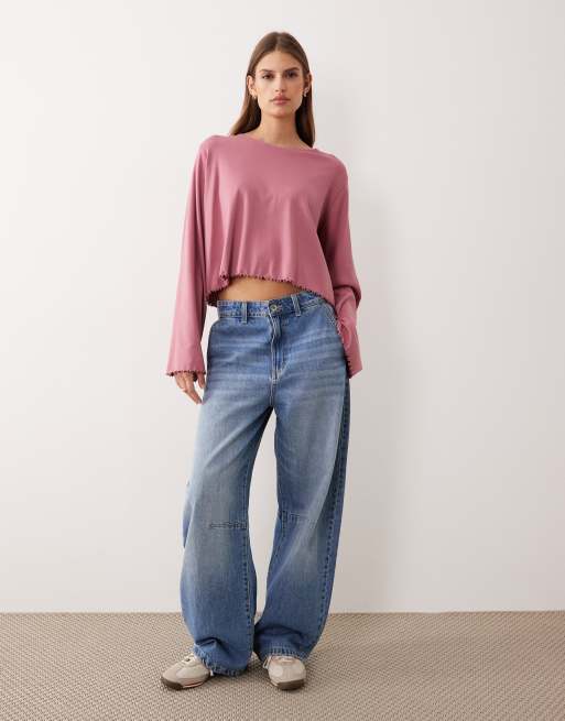Camiseta rosa empolvado de manga larga con bordes ondulados de ASOS DESIGN, 3 de 4