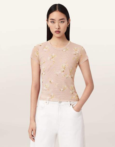 Camiseta rosa empolvado intenso de malla Ellie de AllSaints - view 1