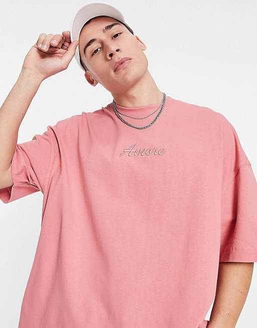 Hombre Other | Camiseta rosa extragrande con bordado 