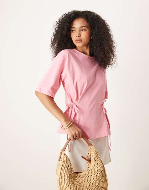Camiseta rosa extragrande con detalle de lazada de ASOS DESIGN - view 1