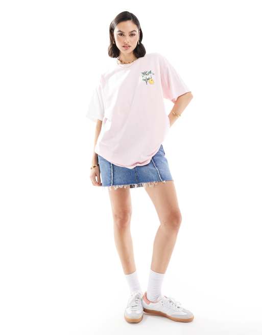 Camiseta rosa extragrande con diseño color block y estampado de limón y logo de Levi's