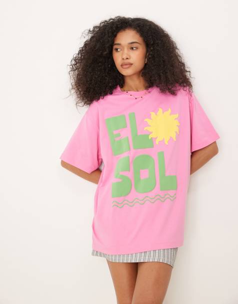 Camiseta rosa extragrande con estampado en relieve "El sol" de ASOS DESIGN - view 1