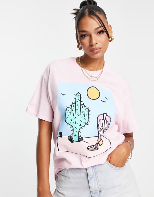 Camiseta rosa extragrande con estampado gráfico de cactus estilo western de New Love Club