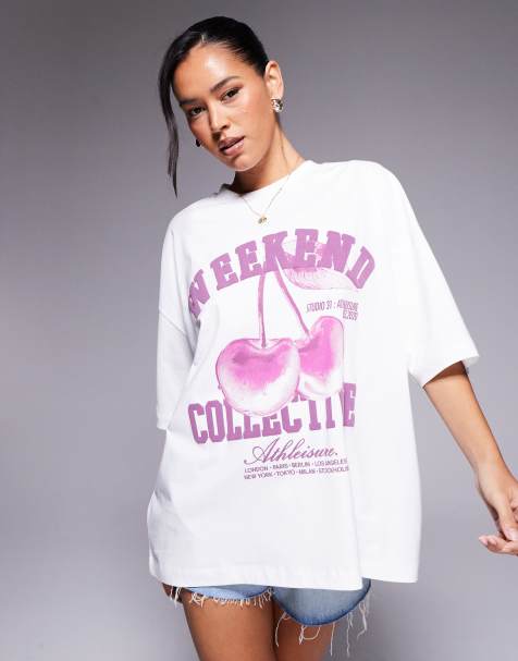 Camiseta rosa extragrande con estampado gráfico de cerezas de Weekend Collective - view 1