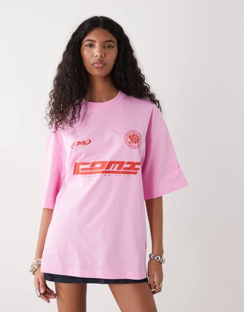 Camiseta rosa extragrande con estampado gráfico de COLLUSION - view 1