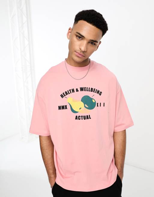 Camiseta rosa extragrande con estampado gráfico delantero de fruta de ASOS Actual