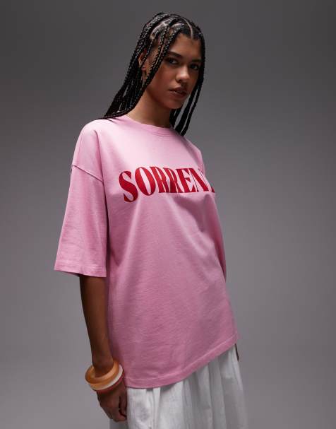 Camiseta rosa extragrande con estampado gráfico "Sorrento" de Topshop - view 1