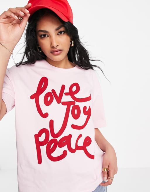 Camiseta rosa holgada con estampado rojo de algodón de People Tree