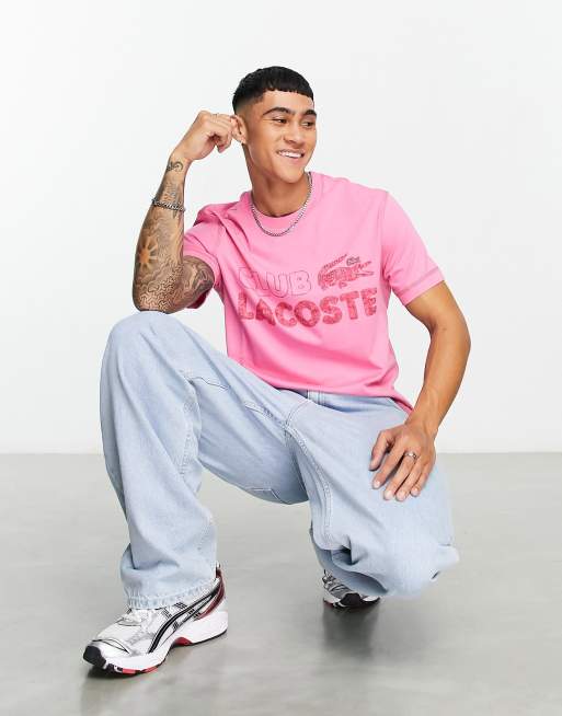 Camiseta rosa holgada con estampados gráficos en el pecho Club de Lacoste, 4 de 4