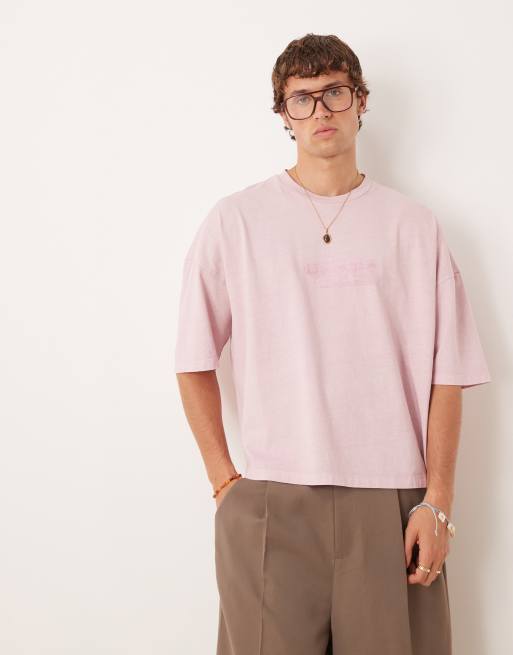 Camiseta rosa lavado extragrande con detalle estampado de tejido grueso premium de ASOS DESIGN 